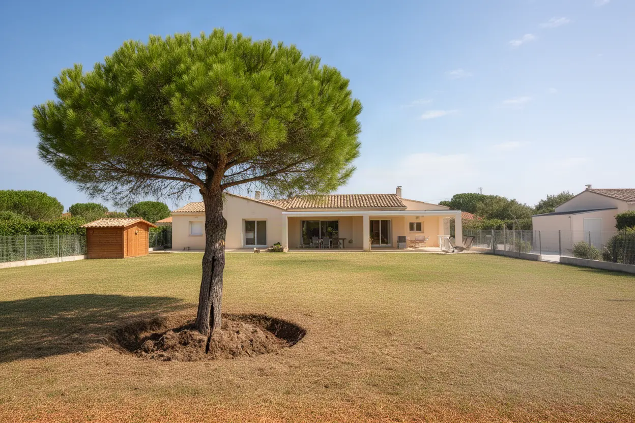 Pin d'Alep penché avant abattage à Miramas