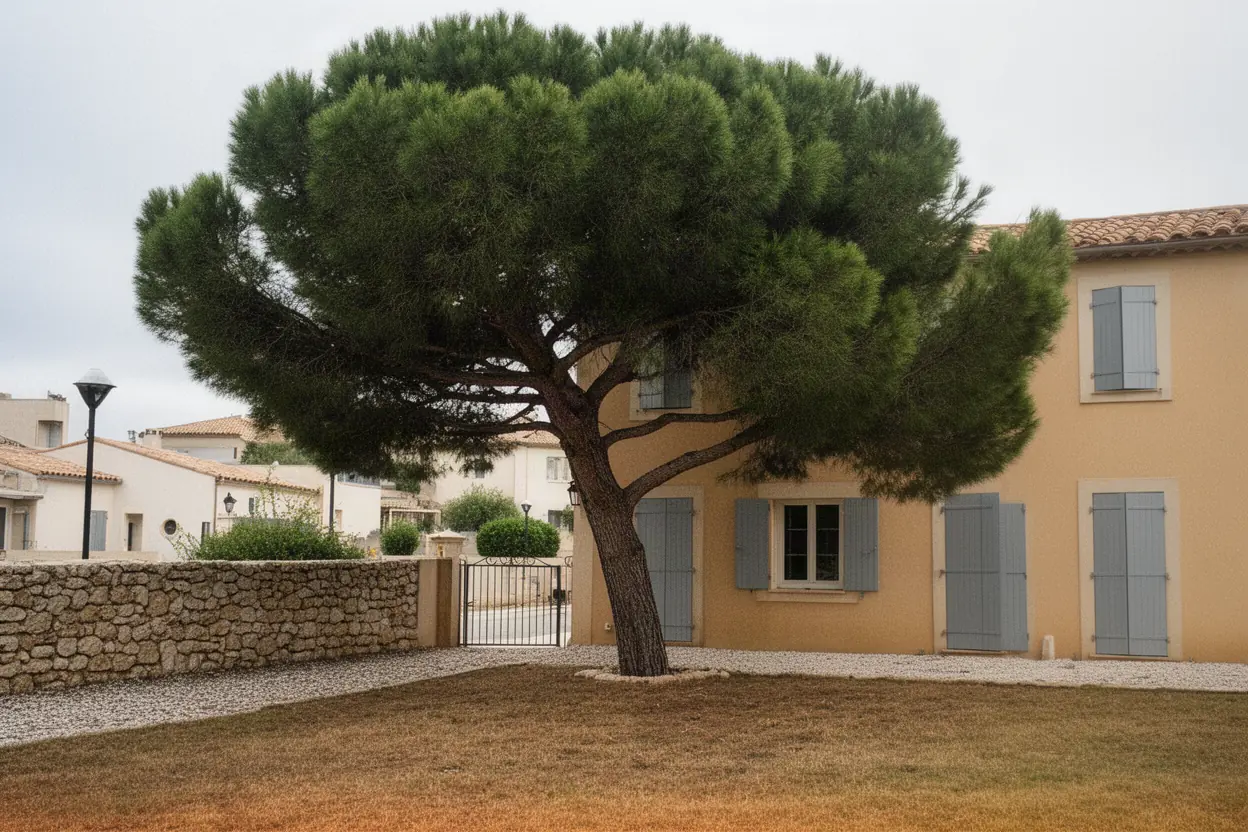 Pin d'Alep au houppier déséquilibré avant taille à La Crau