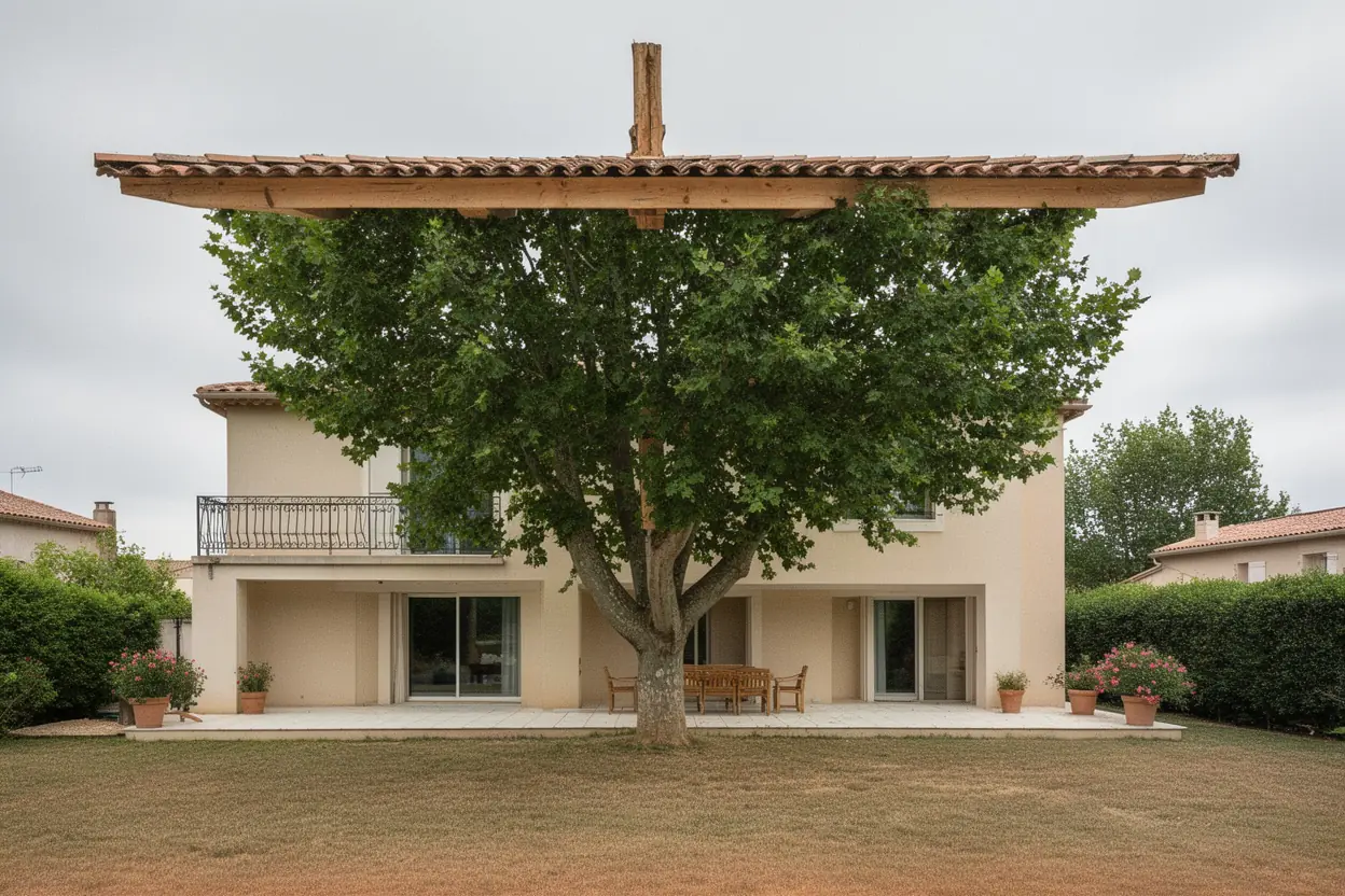 Platane éclairci et réduit après élagage à Salon-de-Provence