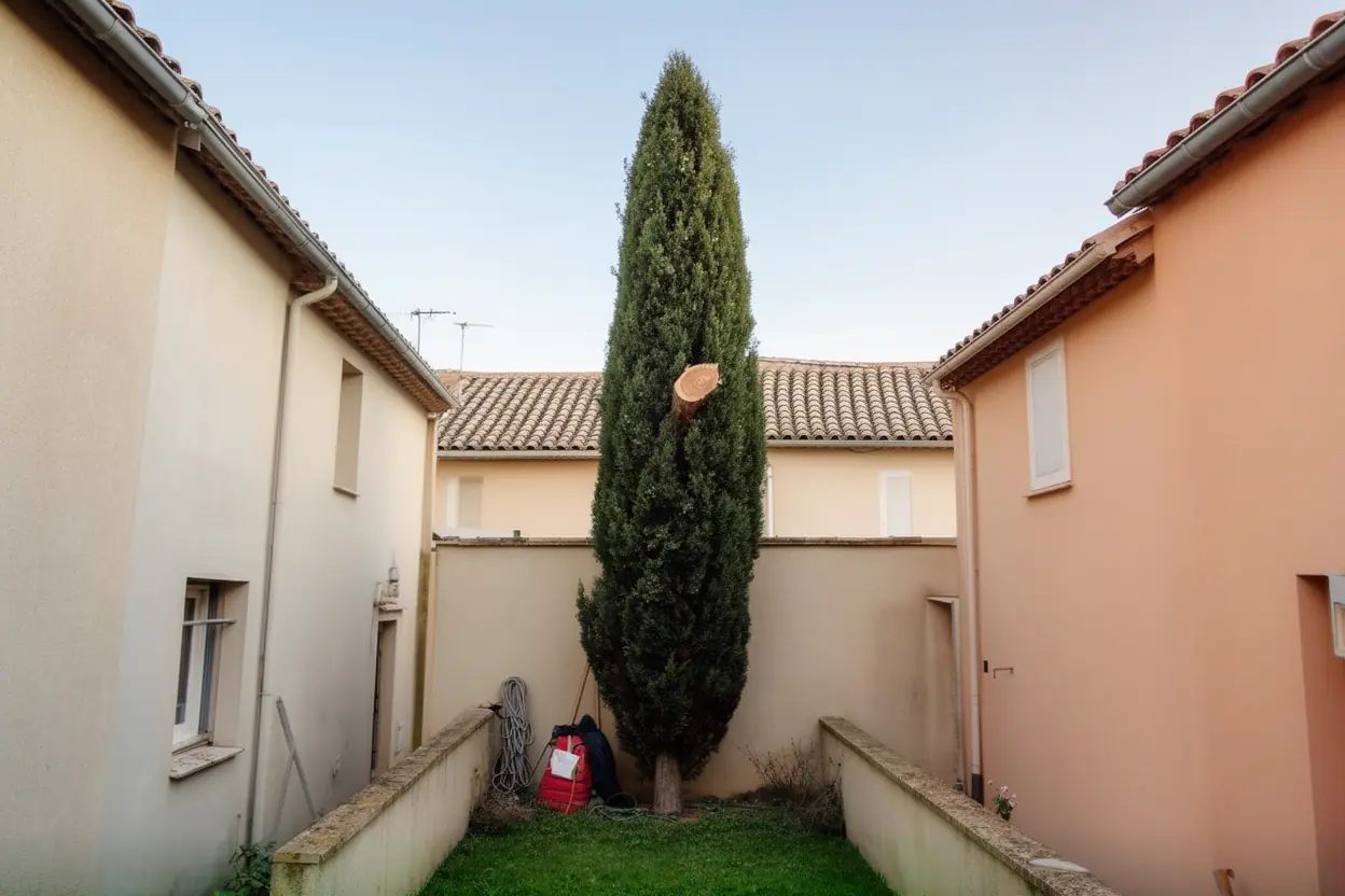 Cyprès ramené à hauteur maîtrisable après démontage grimpé à Grans