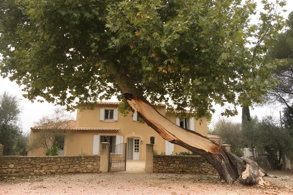 Branche de platane fissurée avant intervention
