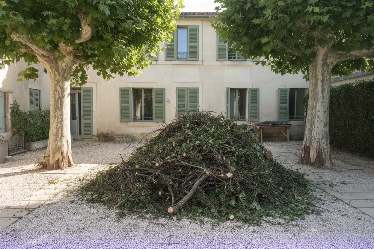 Branchages de platanes après élagage à Pélissanne