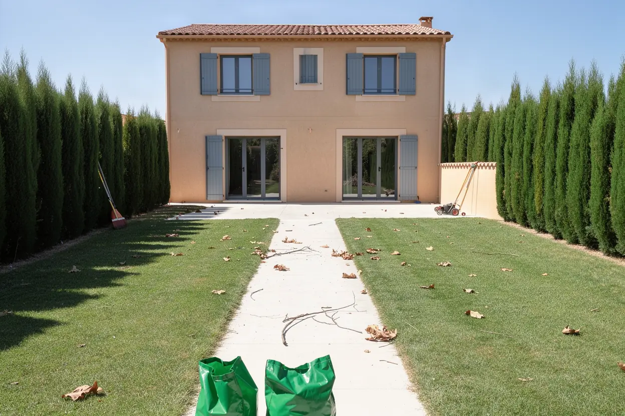 Jardin dégagé et allée nettoyée après ramassage à Salon-de-Provence