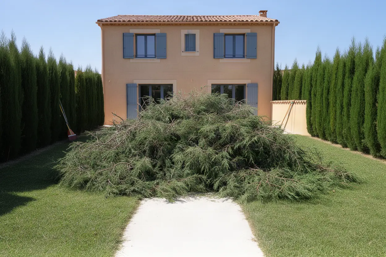 Tas de branchages après taille de haie à Salon-de-Provence