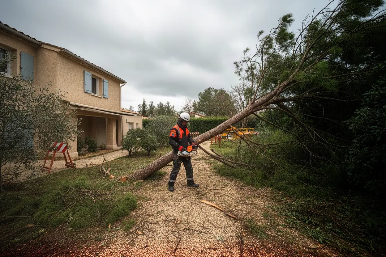 Intervention d'urgence après tempête sur un arbre tombé à Salon-de-Provence